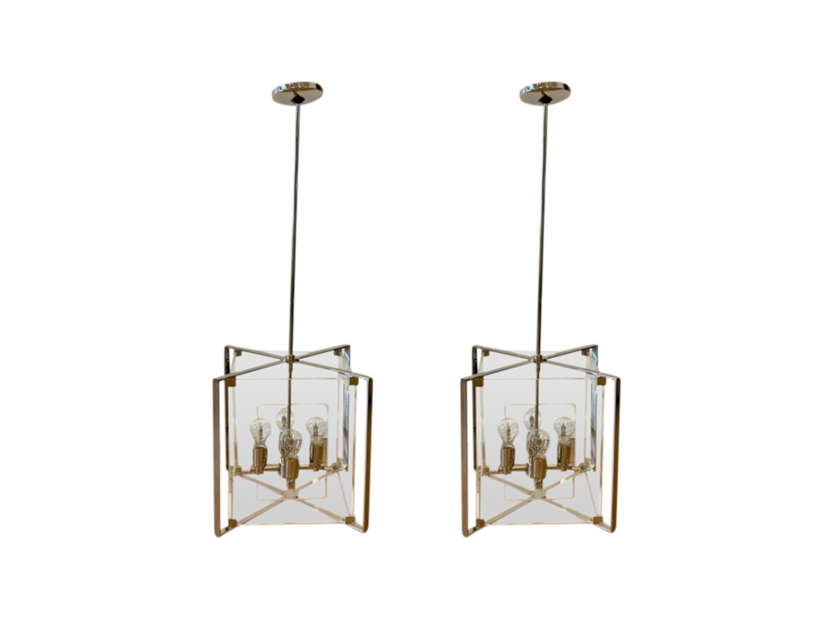George Kovacs Four-Light Pendants in Polished Nickel, Pair