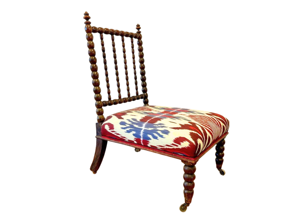 Vintage Bobbin Slipper Chair in Pierre Frey Silk