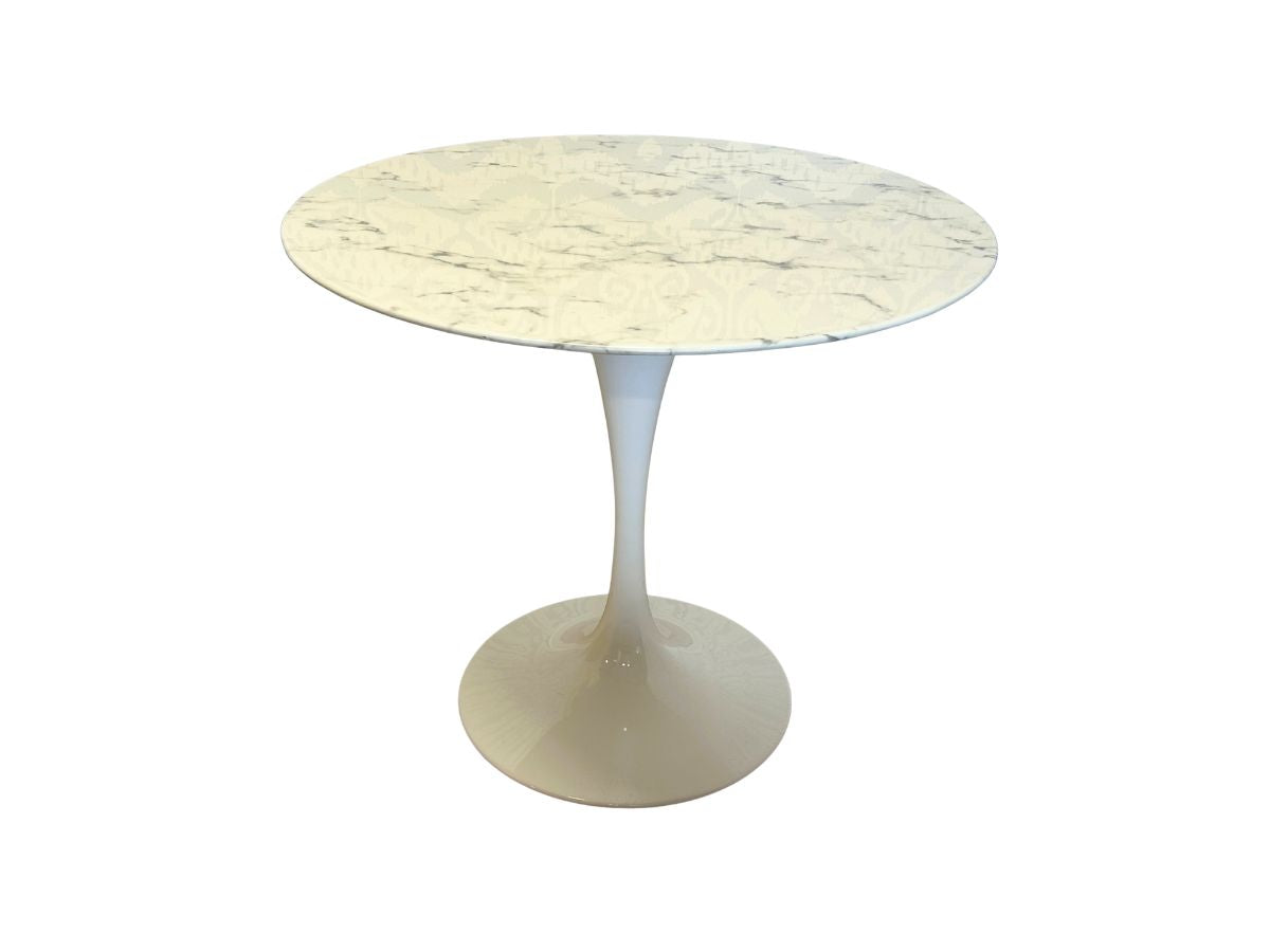 36" Round White Marble Dining Table with White Base