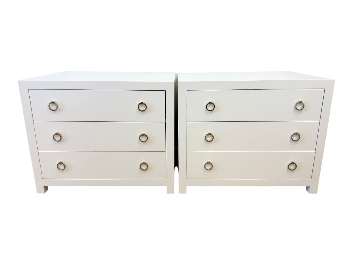Lacquered “White Dove” Custom Bedside Tables, Pair