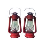 Vintage Red Dietz Junior Camp Railroad Style Lamps, Pair