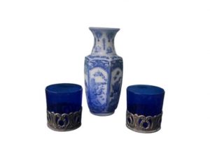 Vintage Cobalt Glass Votives and Blue and White Vase