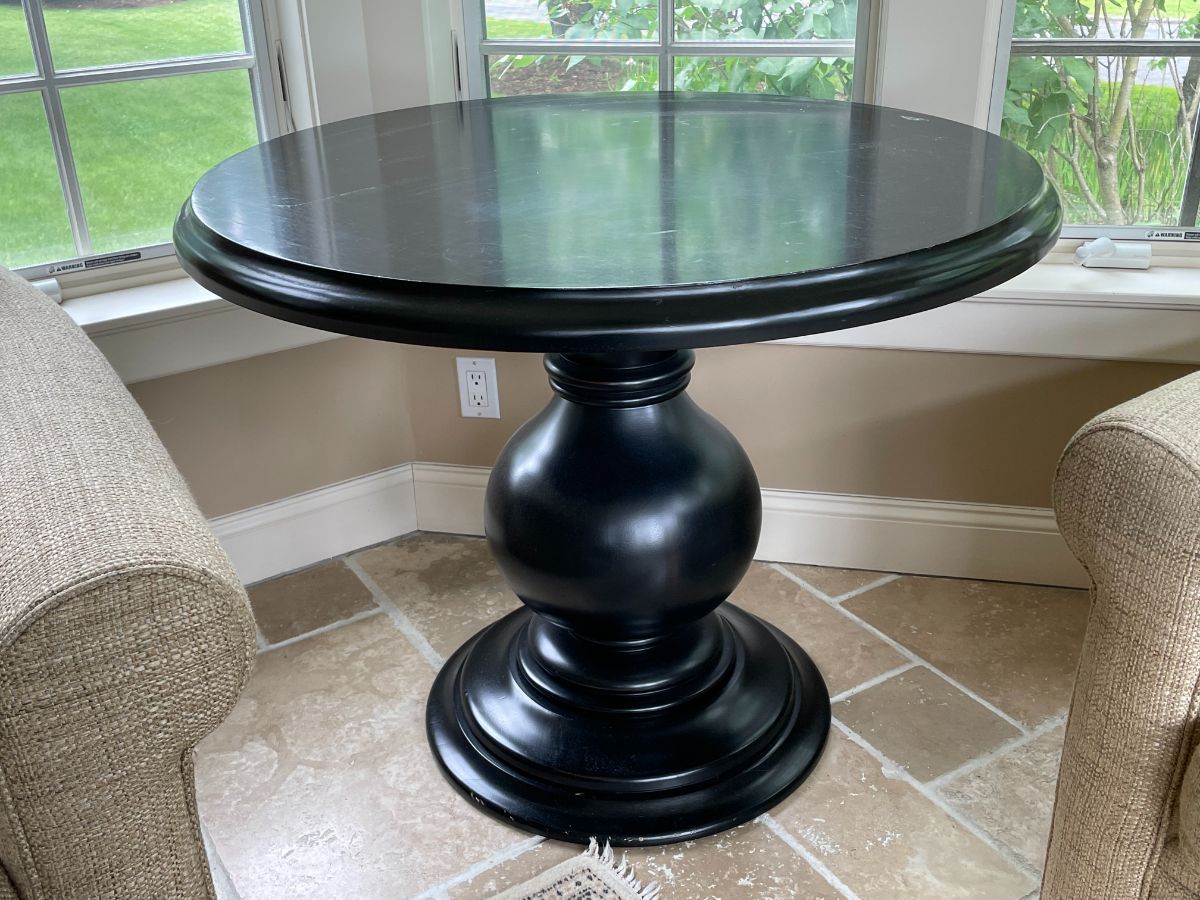 black pedestal kitchen table with leaf