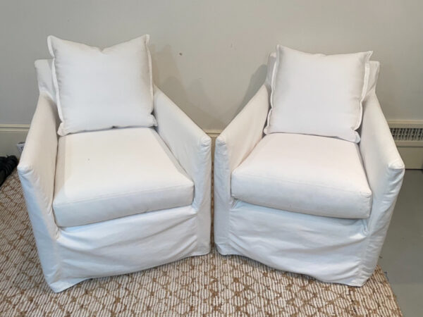 Lee Industries White Slipcover Chairs Pair Town Sea