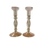 Lot # 20 is the Glass Candlesticks, Signed Underneath. This item's condition is: Good condition The dimensions are: 4.75"dia x 10.5"h Place your bids by 9/21 in the Town & Sea Morristown Moving Sale. https://townandsea.com/sales/morristown-moving-sale/