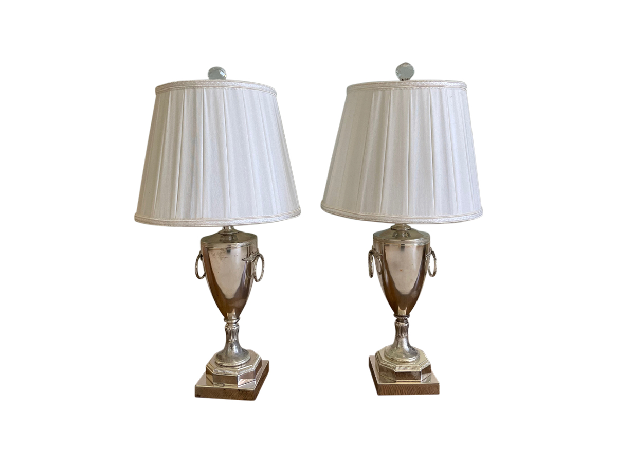 Silver Trophy Urn Lamps, Pair - Town & Sea