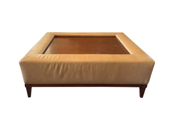 Shop lot # 18 the Leather Wrapped Ottoman in the Town & Sea Southampton Estate Sale, the auction closes 9/27 at 8pm. This product is 52"w x 42"d x 19"h and its condition details are: Scratches and chips on wood, see photos. Place your bids on https://townandsea.com/sales/southampton-estate-sale/ today!