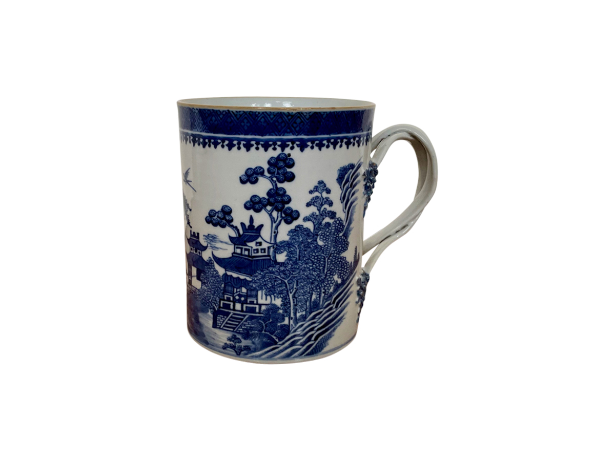 Large Blue and White Mug with Braided Handle - Town & Sea