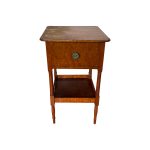Shop lot # 26 the Birdseye Maple Single Drawer Side Table in the Town & Sea Southampton Estate Sale, the auction closes 9/27 at 8pm. This product is 16"w x 15.5"d x 28.5"h and its condition details are: Table top in poor condition with water damage, see photos. Place your bids on https://townandsea.com/sales/southampton-estate-sale/ today!