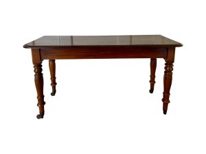 Shop lot # 8 the Console Table on Casters with Turned Legs, 2 of 2 in the Town & Sea Southampton Estate Sale, the auction closes 9/27 at 8pm. This product is 48"w x 18"d x 22"h and its condition details are: Light scratches and dent in the tabletop, see photos. Place your bids on https://townandsea.com/sales/southampton-estate-sale/ today!