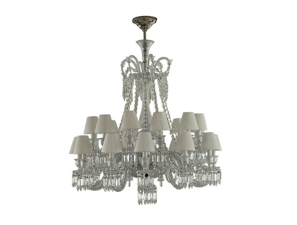 Baccarat Zénith 24-Light Chandelier with White Shades & Nickel Chain ...