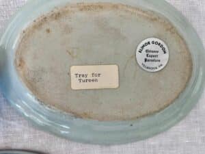 Oval ceramic tray with labels: "Tray for Tureen" and "Elinor Gordon Chinese Export Porcelain Villanova, PA.