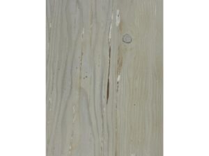 Close-up of a wooden surface with light gray paint showing wood grain and a knot, creating a textured effect.