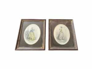Displayed against a white background are two Passé Temps Des Dames Framed Prints, showcasing vintage portraits of women in 19th-century dresses.