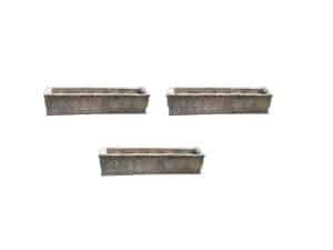 Set of 3 Vintage Rectangular Concrete Planters arranged against a plain white background.