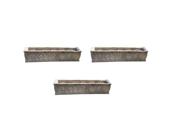 Set of 3 Vintage Rectangular Concrete Planters arranged against a plain white background.